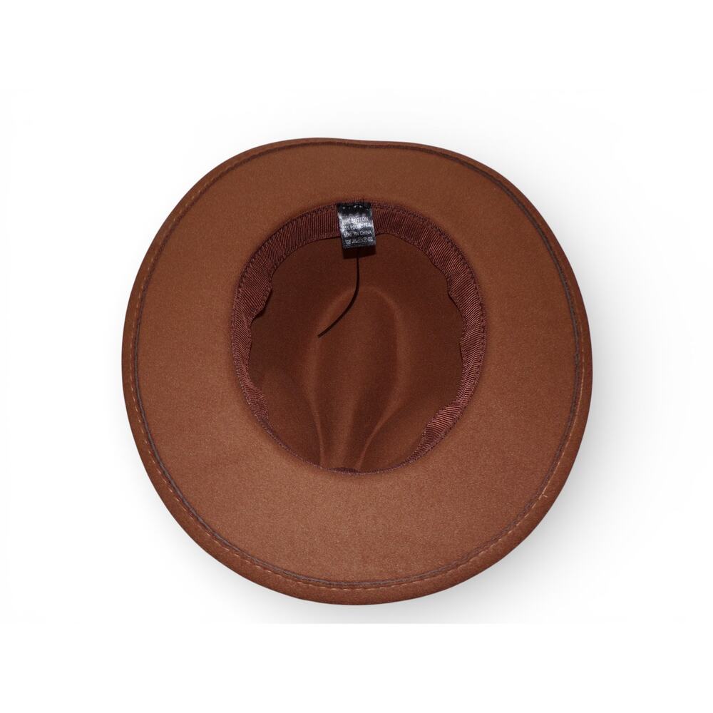 Fedora Hat Saddle Brown Thin Band with Brass Buckle Detail Size size 22.5" - Picture 2 of 5
